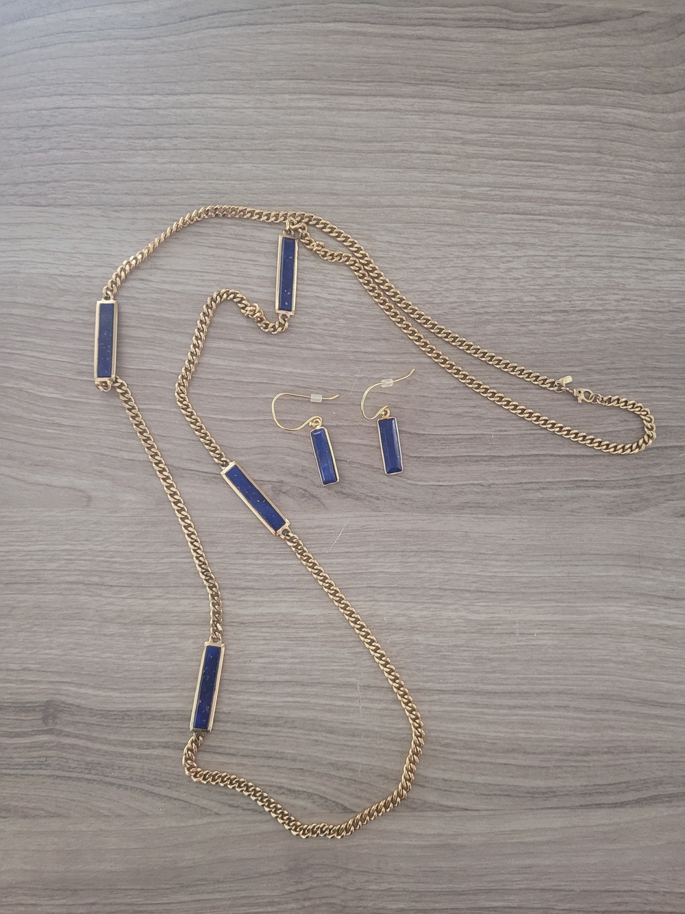 Necklace and Earring Set - Gold and Lapis